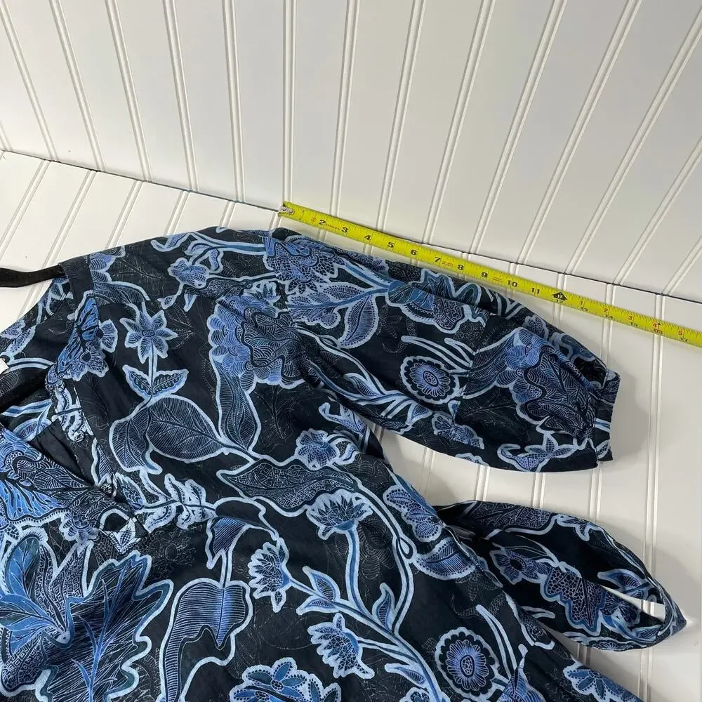 Parker Women’s Blue & Black Floral 3/4 Sleeve Mini Dress Size Small - Picture 7 of 9